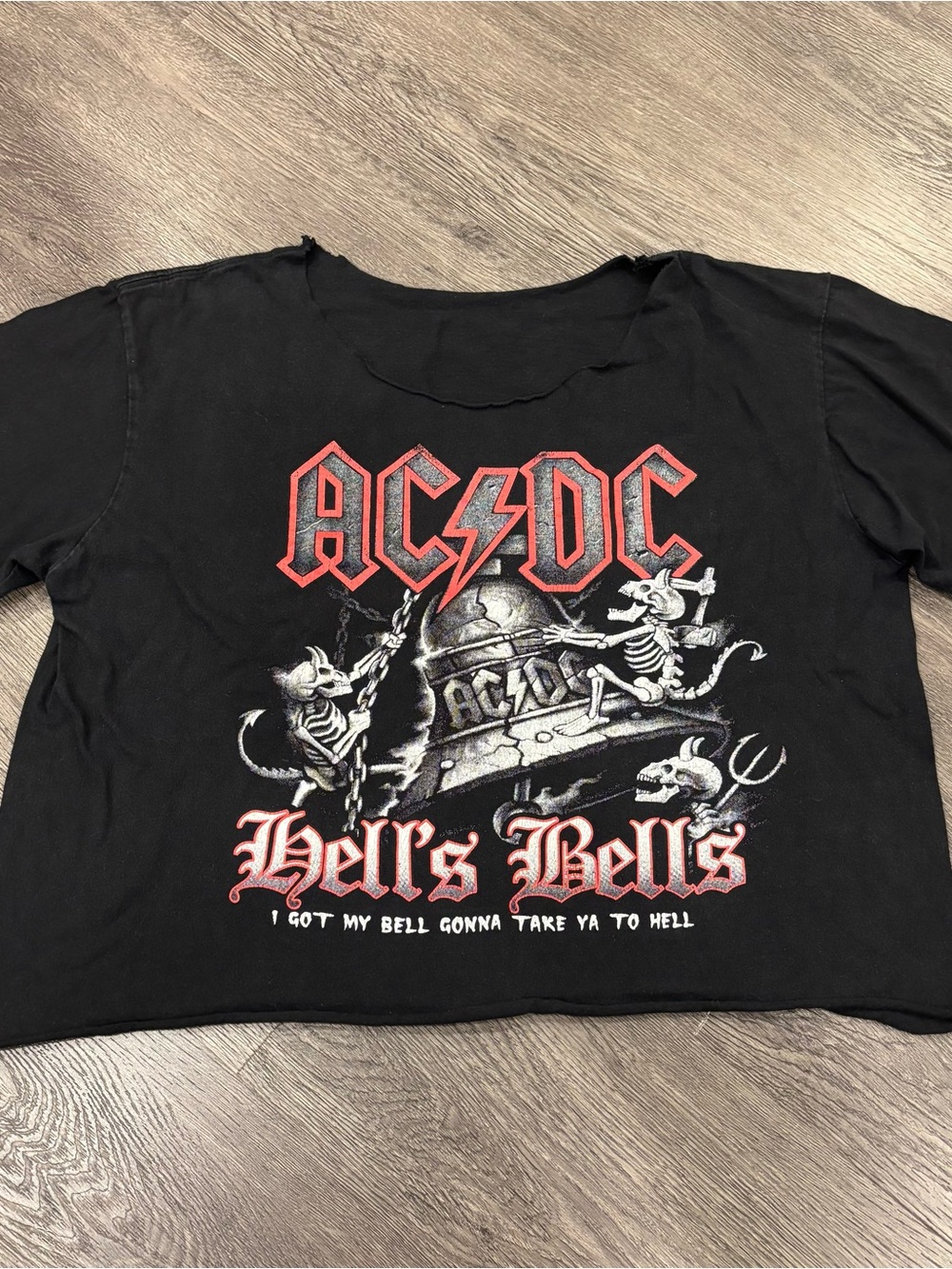 AC/DC DIY Crop Top T-Shirt, Women’s M, Distressed, Hell’s Bells Graphic
